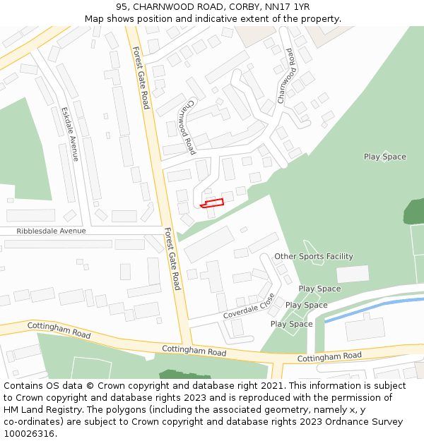 95, CHARNWOOD ROAD, CORBY, NN17 1YR: Location map and indicative extent of plot