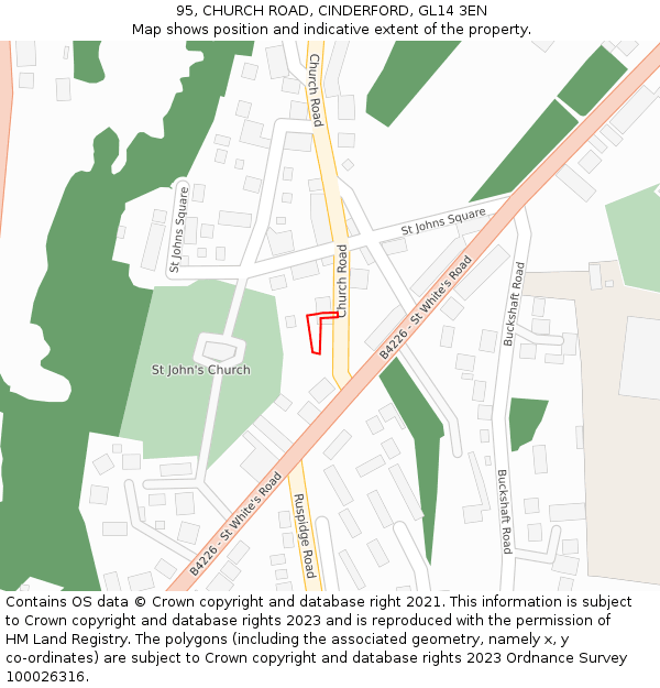 95, CHURCH ROAD, CINDERFORD, GL14 3EN: Location map and indicative extent of plot