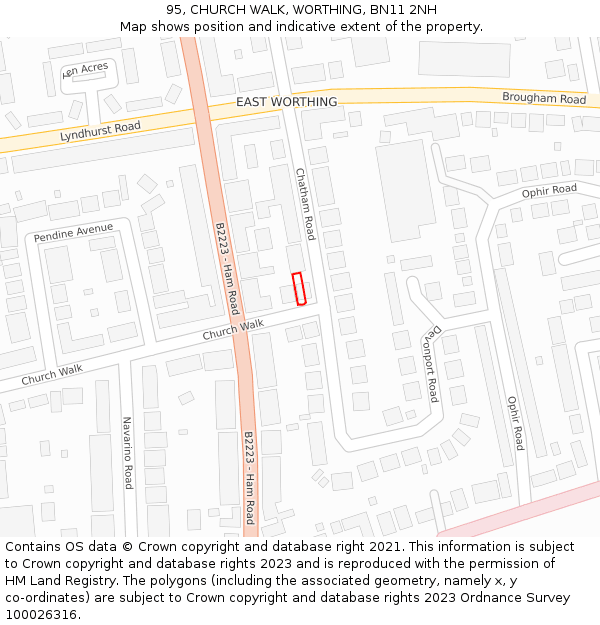 95, CHURCH WALK, WORTHING, BN11 2NH: Location map and indicative extent of plot