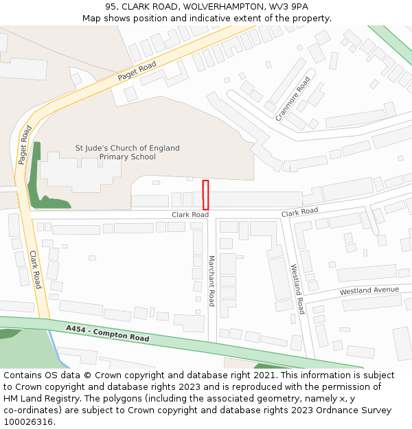 95, CLARK ROAD, WOLVERHAMPTON, WV3 9PA: Location map and indicative extent of plot