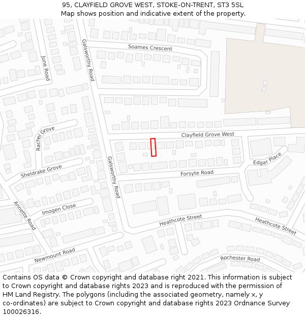 95, CLAYFIELD GROVE WEST, STOKE-ON-TRENT, ST3 5SL: Location map and indicative extent of plot