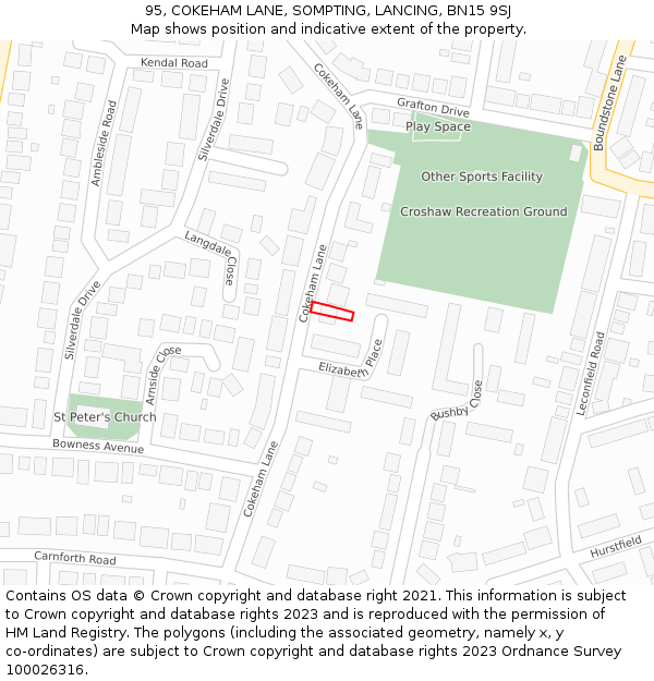 95, COKEHAM LANE, SOMPTING, LANCING, BN15 9SJ: Location map and indicative extent of plot