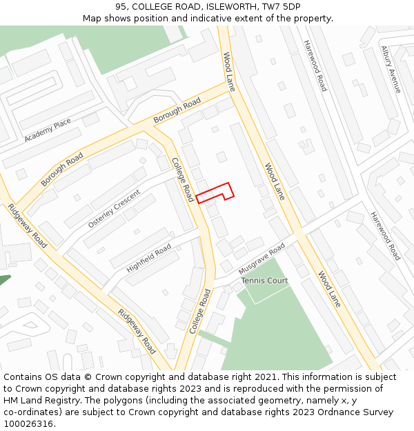 95, COLLEGE ROAD, ISLEWORTH, TW7 5DP: Location map and indicative extent of plot