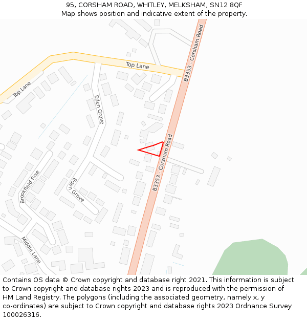 95, CORSHAM ROAD, WHITLEY, MELKSHAM, SN12 8QF: Location map and indicative extent of plot