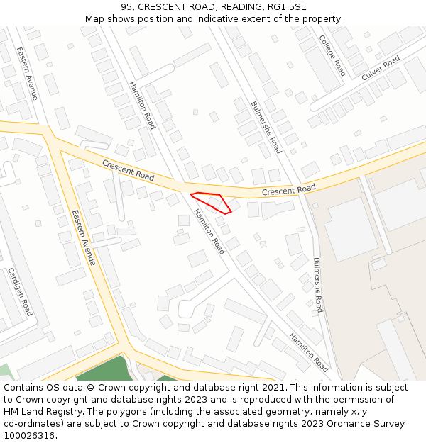 95, CRESCENT ROAD, READING, RG1 5SL: Location map and indicative extent of plot