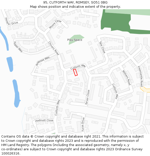 95, CUTFORTH WAY, ROMSEY, SO51 0BG: Location map and indicative extent of plot