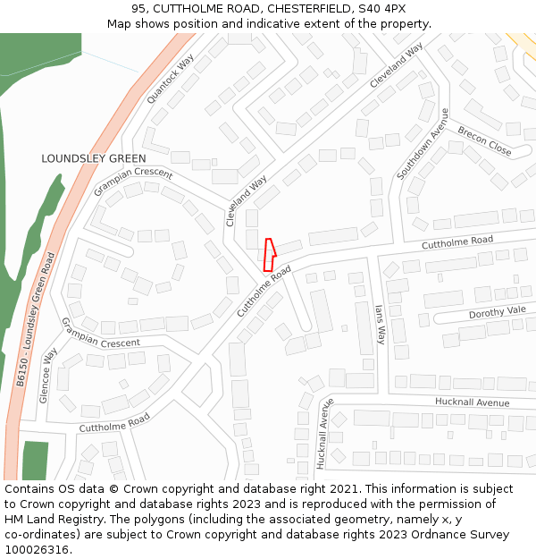 95, CUTTHOLME ROAD, CHESTERFIELD, S40 4PX: Location map and indicative extent of plot