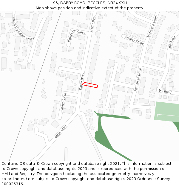 95, DARBY ROAD, BECCLES, NR34 9XH: Location map and indicative extent of plot