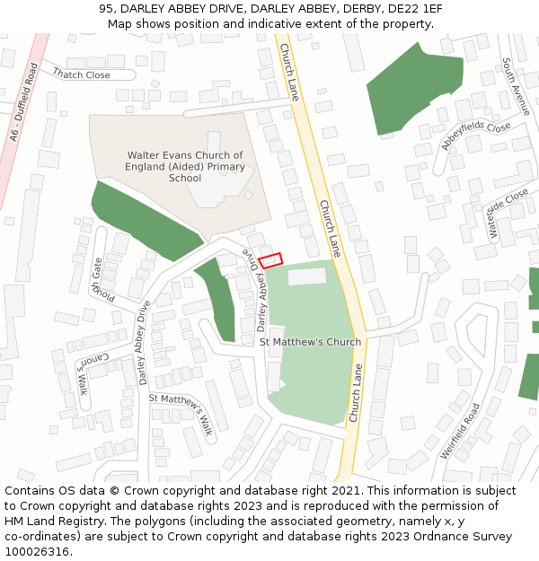 95, DARLEY ABBEY DRIVE, DARLEY ABBEY, DERBY, DE22 1EF: Location map and indicative extent of plot