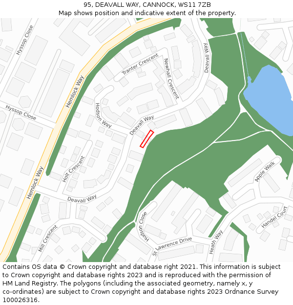 95, DEAVALL WAY, CANNOCK, WS11 7ZB: Location map and indicative extent of plot