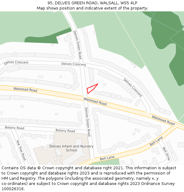 95, DELVES GREEN ROAD, WALSALL, WS5 4LP: Location map and indicative extent of plot
