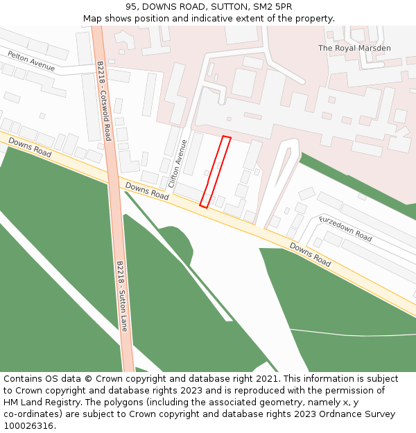 95, DOWNS ROAD, SUTTON, SM2 5PR: Location map and indicative extent of plot