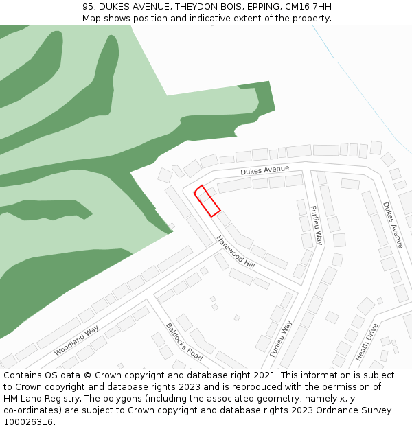 95, DUKES AVENUE, THEYDON BOIS, EPPING, CM16 7HH: Location map and indicative extent of plot