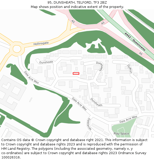 95, DUNSHEATH, TELFORD, TF3 2BZ: Location map and indicative extent of plot