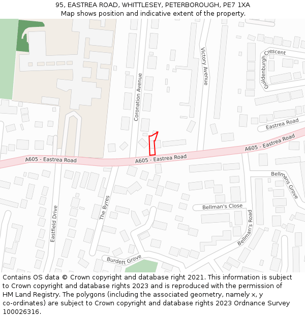 95, EASTREA ROAD, WHITTLESEY, PETERBOROUGH, PE7 1XA: Location map and indicative extent of plot