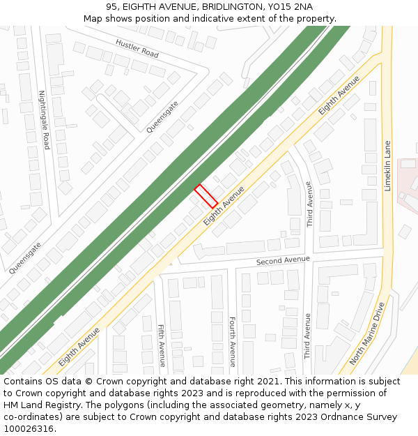 95, EIGHTH AVENUE, BRIDLINGTON, YO15 2NA: Location map and indicative extent of plot