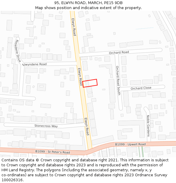 95, ELWYN ROAD, MARCH, PE15 9DB: Location map and indicative extent of plot