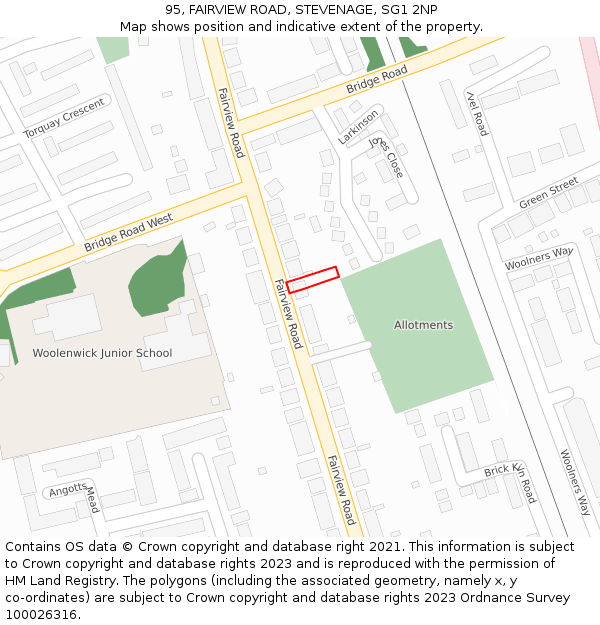 95, FAIRVIEW ROAD, STEVENAGE, SG1 2NP: Location map and indicative extent of plot