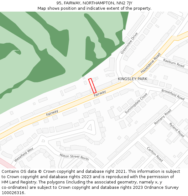 95, FAIRWAY, NORTHAMPTON, NN2 7JY: Location map and indicative extent of plot
