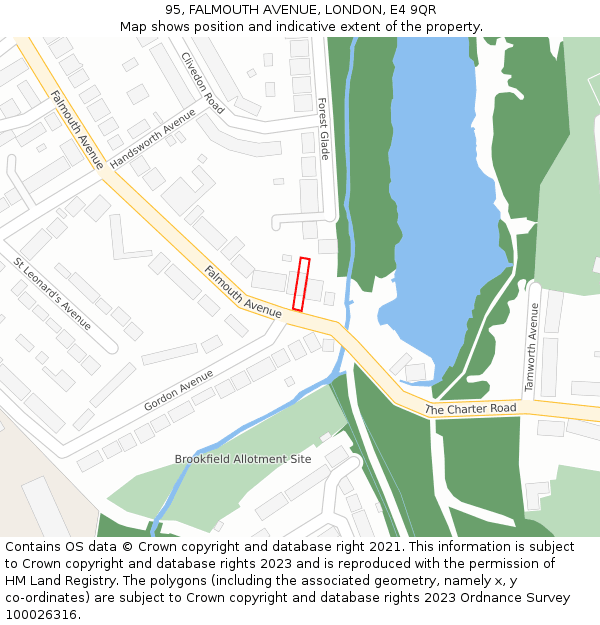 95, FALMOUTH AVENUE, LONDON, E4 9QR: Location map and indicative extent of plot