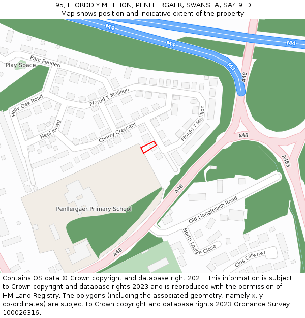 95, FFORDD Y MEILLION, PENLLERGAER, SWANSEA, SA4 9FD: Location map and indicative extent of plot