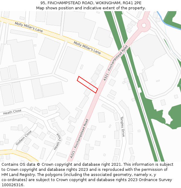 95, FINCHAMPSTEAD ROAD, WOKINGHAM, RG41 2PE: Location map and indicative extent of plot