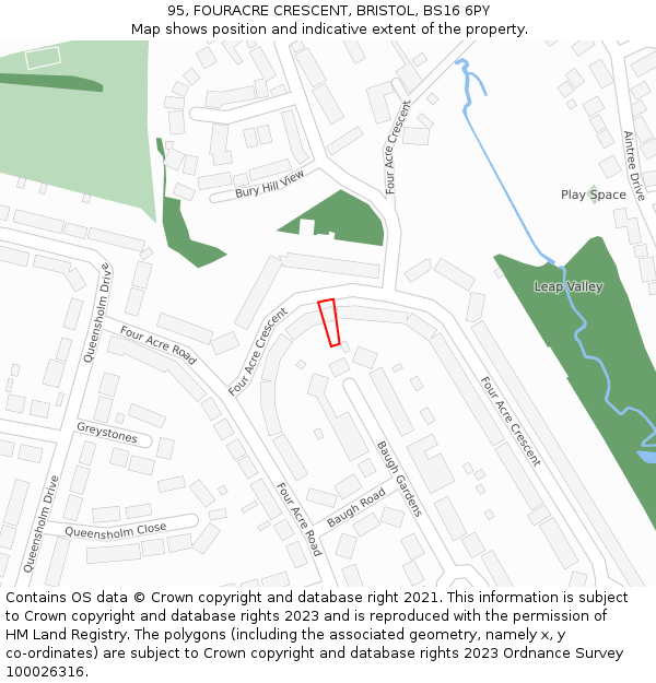 95, FOURACRE CRESCENT, BRISTOL, BS16 6PY: Location map and indicative extent of plot