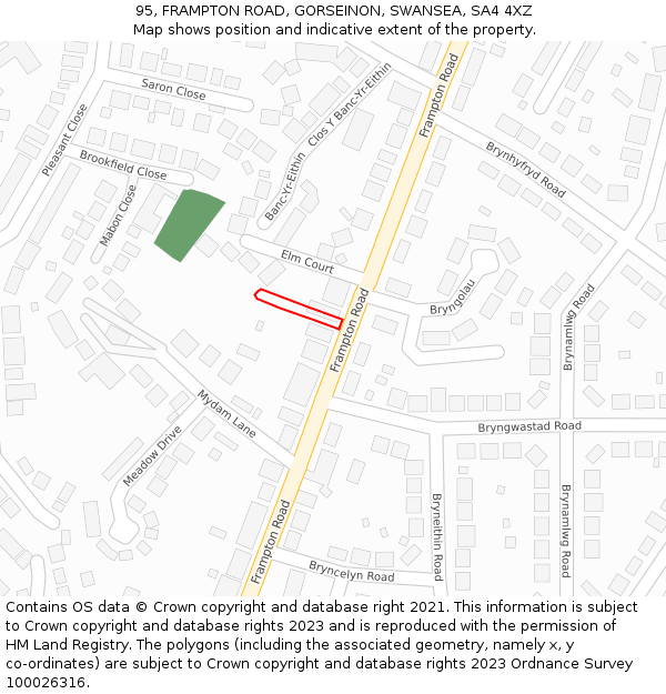 95, FRAMPTON ROAD, GORSEINON, SWANSEA, SA4 4XZ: Location map and indicative extent of plot