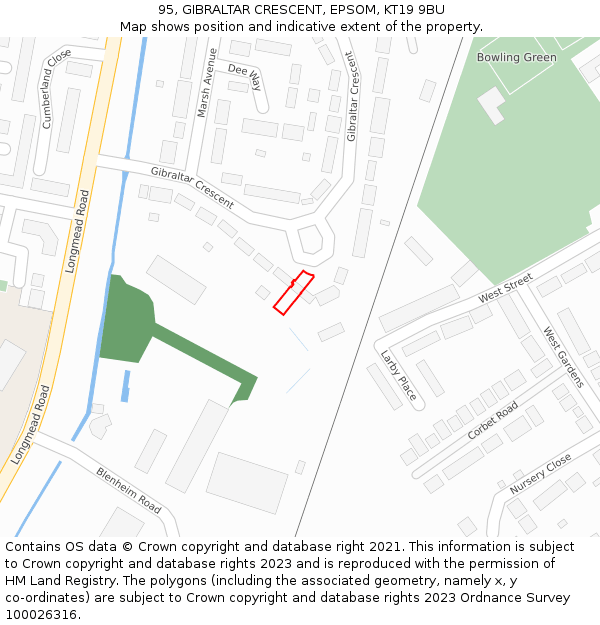 95, GIBRALTAR CRESCENT, EPSOM, KT19 9BU: Location map and indicative extent of plot