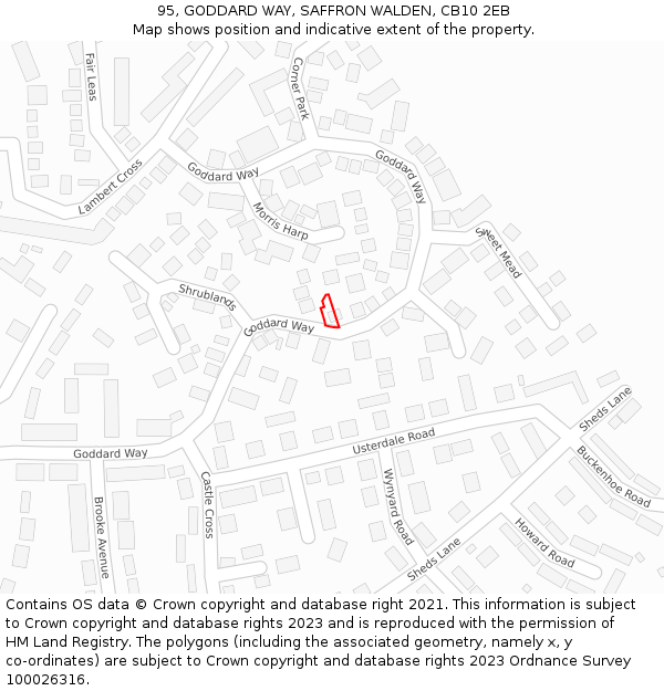 95, GODDARD WAY, SAFFRON WALDEN, CB10 2EB: Location map and indicative extent of plot