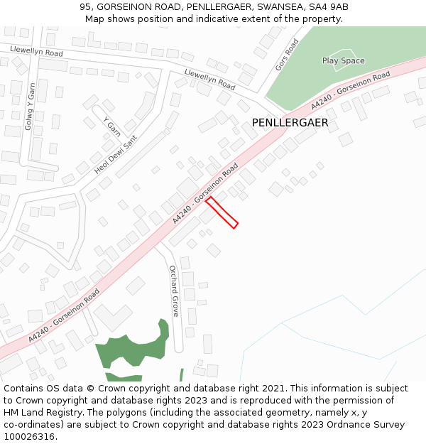 95, GORSEINON ROAD, PENLLERGAER, SWANSEA, SA4 9AB: Location map and indicative extent of plot