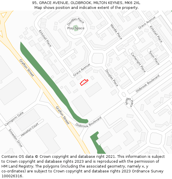 95, GRACE AVENUE, OLDBROOK, MILTON KEYNES, MK6 2XL: Location map and indicative extent of plot