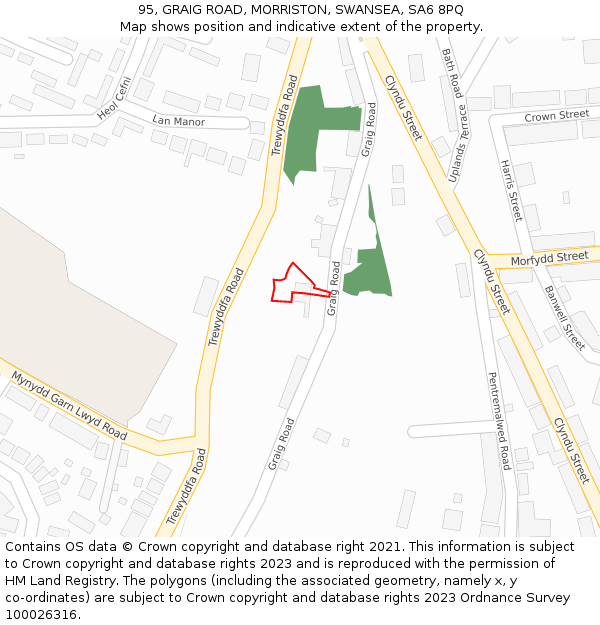 95, GRAIG ROAD, MORRISTON, SWANSEA, SA6 8PQ: Location map and indicative extent of plot