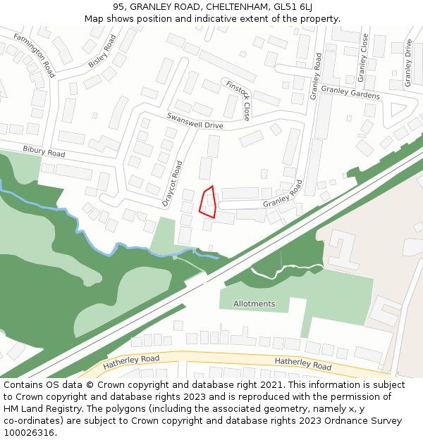 95, GRANLEY ROAD, CHELTENHAM, GL51 6LJ: Location map and indicative extent of plot