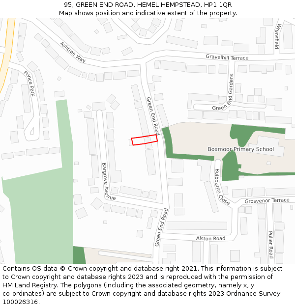 95, GREEN END ROAD, HEMEL HEMPSTEAD, HP1 1QR: Location map and indicative extent of plot