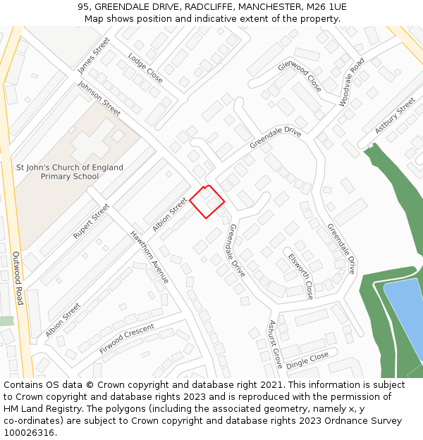 95, GREENDALE DRIVE, RADCLIFFE, MANCHESTER, M26 1UE: Location map and indicative extent of plot