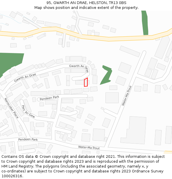 95, GWARTH AN DRAE, HELSTON, TR13 0BS: Location map and indicative extent of plot