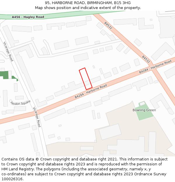 95, HARBORNE ROAD, BIRMINGHAM, B15 3HG: Location map and indicative extent of plot