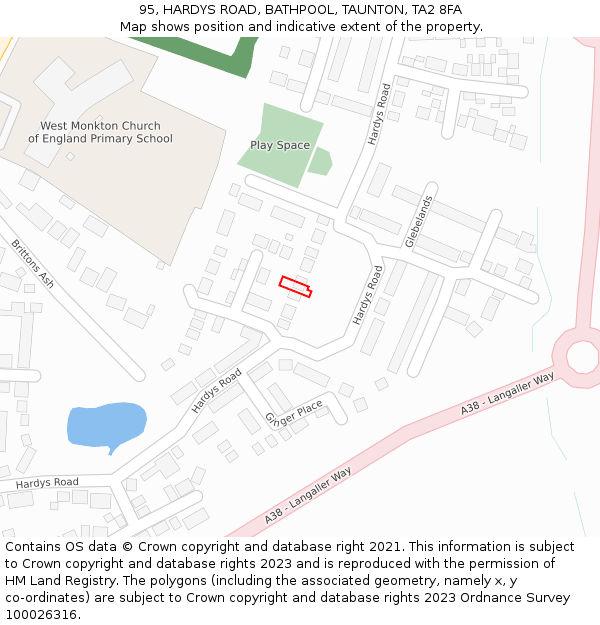 95, HARDYS ROAD, BATHPOOL, TAUNTON, TA2 8FA: Location map and indicative extent of plot