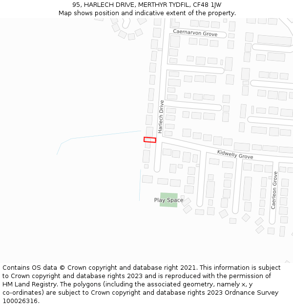 95, HARLECH DRIVE, MERTHYR TYDFIL, CF48 1JW: Location map and indicative extent of plot