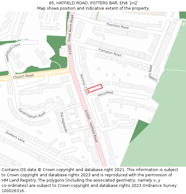 95, HATFIELD ROAD, POTTERS BAR, EN6 1HZ: Location map and indicative extent of plot