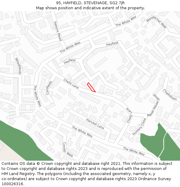 95, HAYFIELD, STEVENAGE, SG2 7JR: Location map and indicative extent of plot