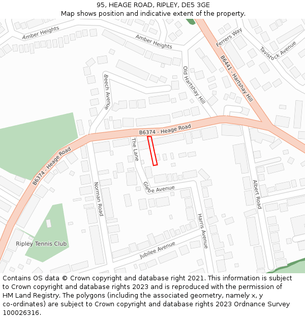 95, HEAGE ROAD, RIPLEY, DE5 3GE: Location map and indicative extent of plot