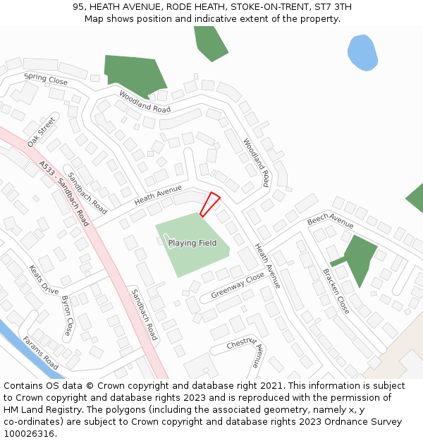 95, HEATH AVENUE, RODE HEATH, STOKE-ON-TRENT, ST7 3TH: Location map and indicative extent of plot