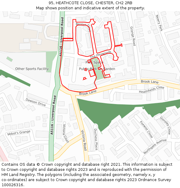 95, HEATHCOTE CLOSE, CHESTER, CH2 2RB: Location map and indicative extent of plot