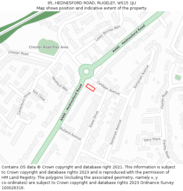 95, HEDNESFORD ROAD, RUGELEY, WS15 1JU: Location map and indicative extent of plot