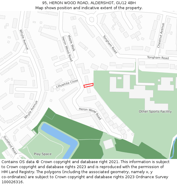 95, HERON WOOD ROAD, ALDERSHOT, GU12 4BH: Location map and indicative extent of plot