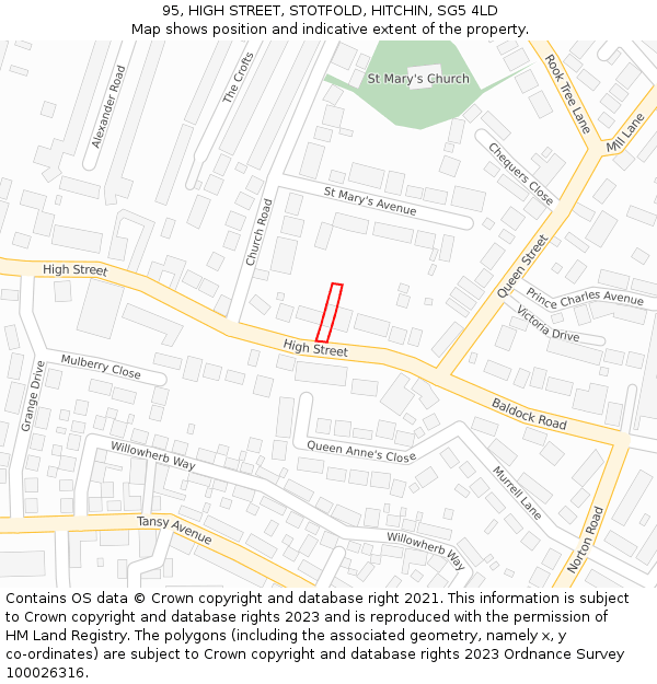 95, HIGH STREET, STOTFOLD, HITCHIN, SG5 4LD: Location map and indicative extent of plot