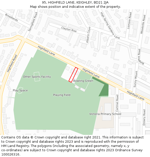 95, HIGHFIELD LANE, KEIGHLEY, BD21 2JA: Location map and indicative extent of plot