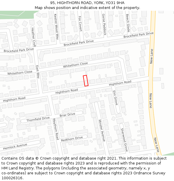 95, HIGHTHORN ROAD, YORK, YO31 9HA: Location map and indicative extent of plot